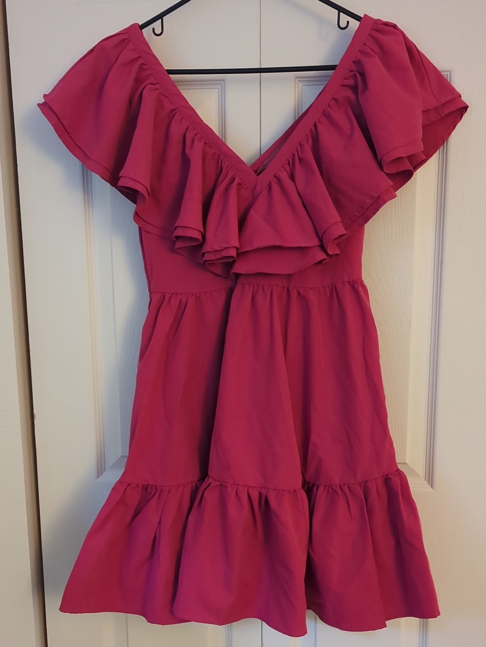 Pink Ruffle V-Neck Dress